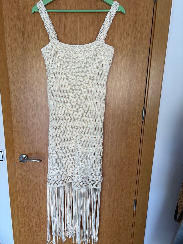 Vestido crochet Massimo Dutti blanco