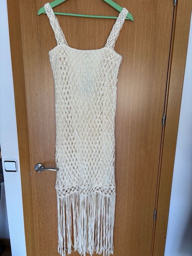 Vestido crochet Massimo Dutti blanco