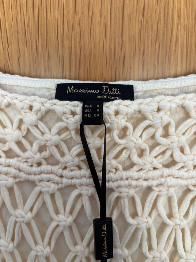 Vestido crochet Massimo Dutti blanco