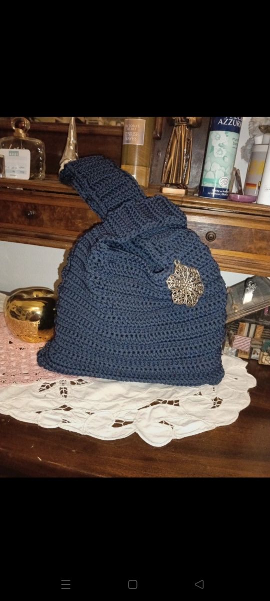 Borsa uncinetto blu nodo