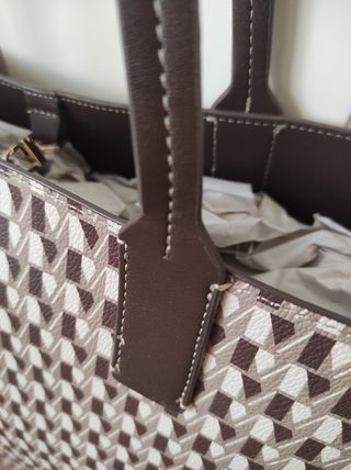 Bolso shopper tote marrón estampado logo Mango Uni