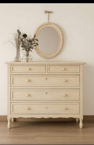 Cómoda madera beige 5 cajones