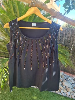 Top negro lentejuelas - sin mangas