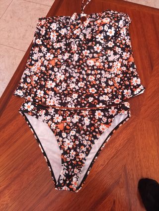 Trikini Flores Naranja Negro