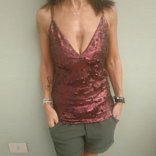 Canotta paillettes - Top Borgogna