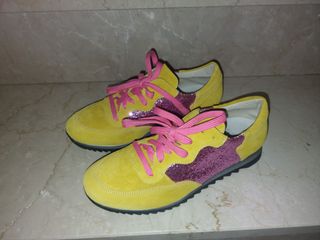Sneakers donna glitter rosa-giallo