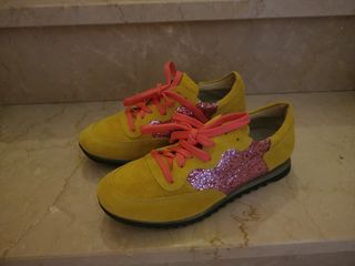 Sneakers donna glitter rosa-giallo