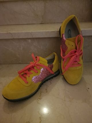 Sneakers donna glitter rosa-giallo