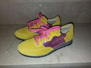 Sneakers donna glitter rosa-giallo