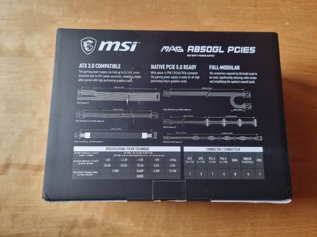 MSI MAG A850GL PCIE5 850W NEGRA