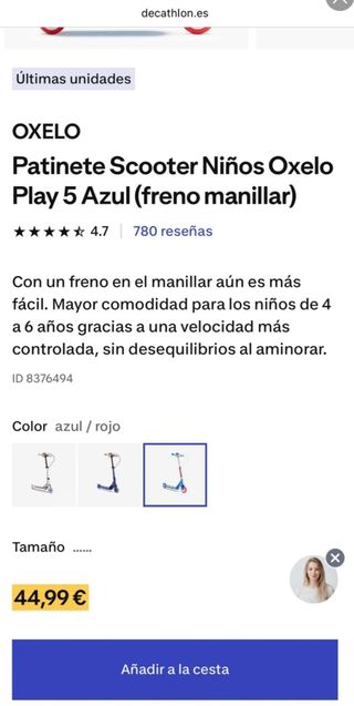 Patinete Oxelo 5 azul niños 3-6 años