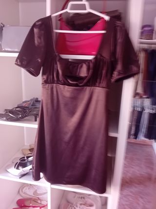 Vestido raso marrón - 2 prendas