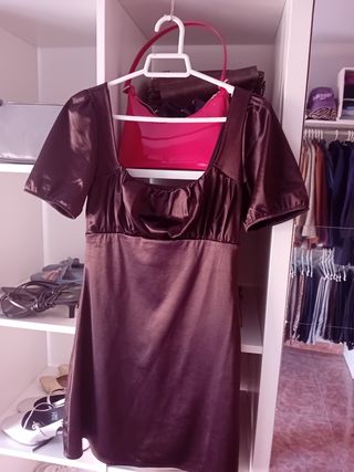 Vestido raso marrón - 2 prendas