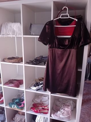 Vestido raso marrón - 2 prendas