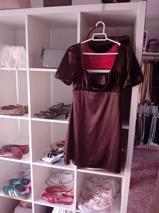 Vestido raso marrón - 2 prendas