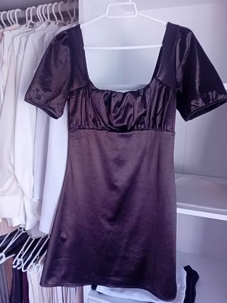 Vestido raso marrón - 2 prendas