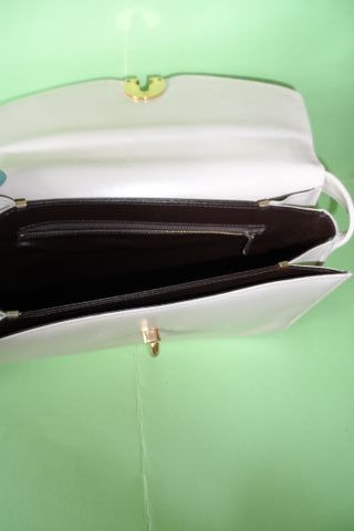 Borsa a mano beige stile Gucci anni 60 pelle crema