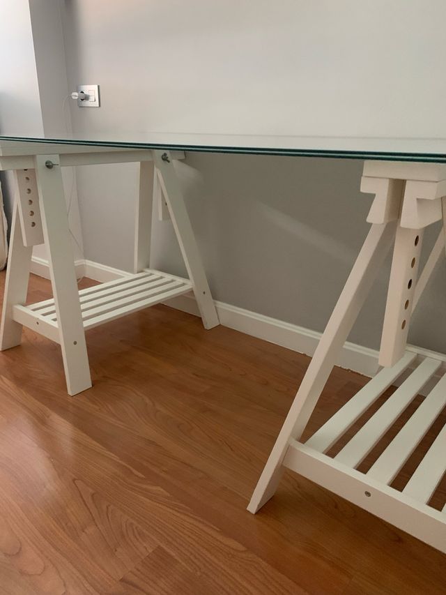 Mesa escritorio cristal blanco