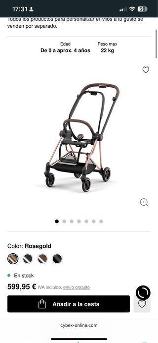 Cochecito Cybex: capazo, silla, ruedas. 