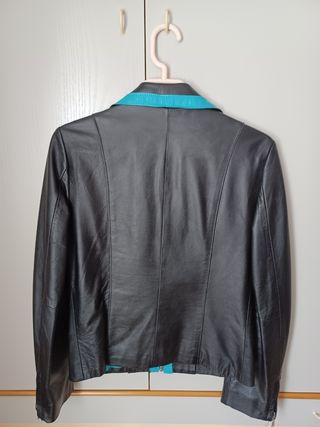 Cazadora piel negra-azul