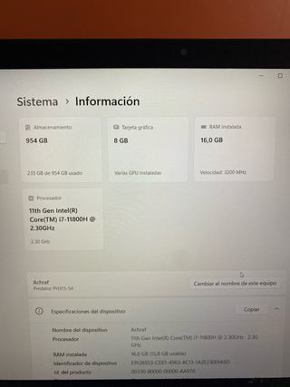 Computer portatile Acer Predator Helios i7 RTX 3070 
