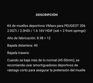 Muelles deportivos Vmaxx Peugeot 206