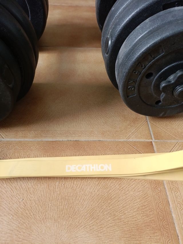 Mancuernas ajustables + goma elástica