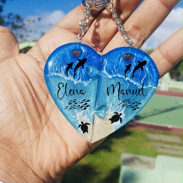 Par de Llaveros corazón playa personalizados