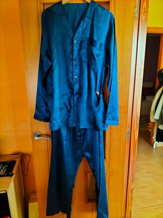 Pijama seda azul caballero