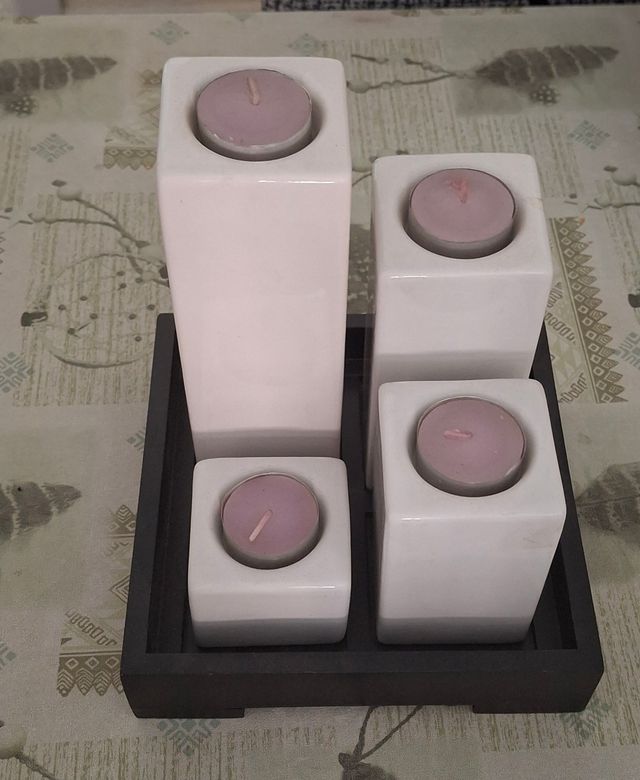 Portavelas cerámicos blancos - 4 piezas