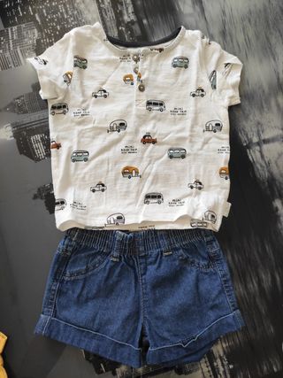 Shorts niño 6-9 meses más camisetas manga corta 