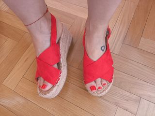 Sandalias rojas esparto mujer