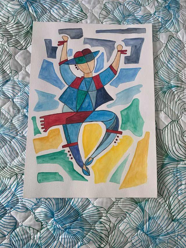 Lámina acuarela: Baile gallego