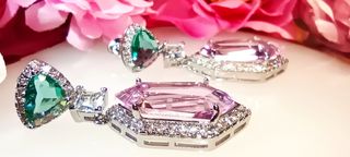 Pendientes circonitas - verdes y rosas