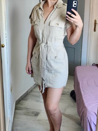 Vestido beige de lino y viscosa 