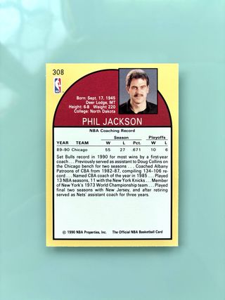 Carta NBA Phil Jackson - Bulls, #308 Hoops 90-91