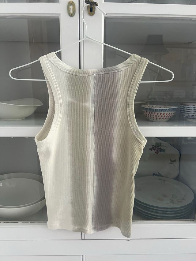 Top Mango de algodón, beige y gris