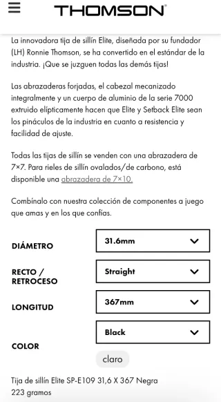 Tija sillín Thomson Elite