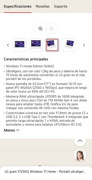Portatil LG Gram 17Z90Q