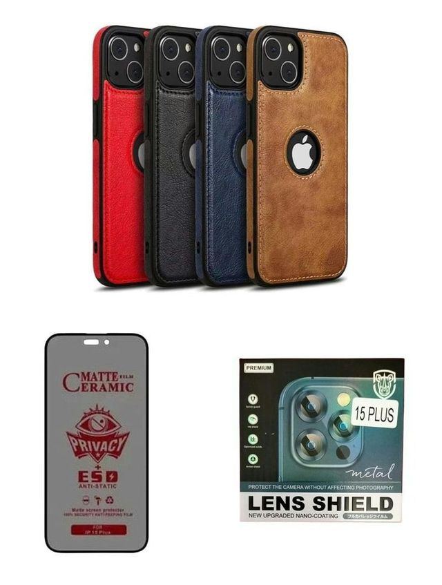 Funda Cuero iPhone 15 Pro Max   +Protector P+PC