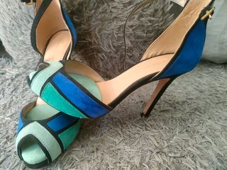 Sandalias tacón azul-verde