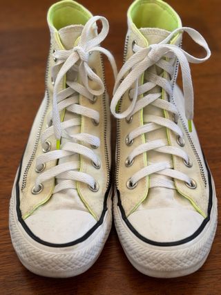Converse neon altas verdes y blancas, talla 38