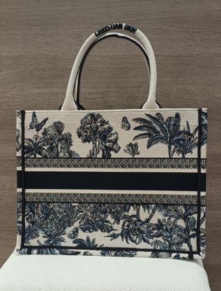 Dior Book Tote Media Borsa bianca e blu palme