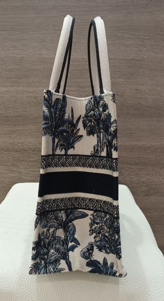 Dior Book Tote Media Borsa bianca e blu palme
