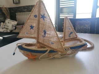 Lampada Barchetta in legno e juta