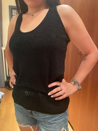 Top nero in filo di cotone con lurex tg.S Mango 