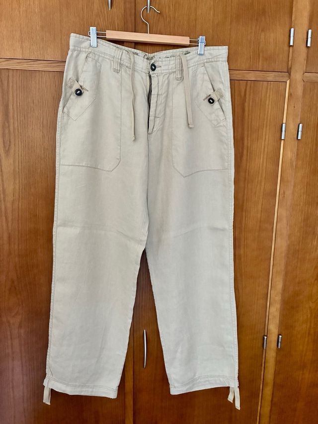 Pantalones algodón fino verano beige - talla 46