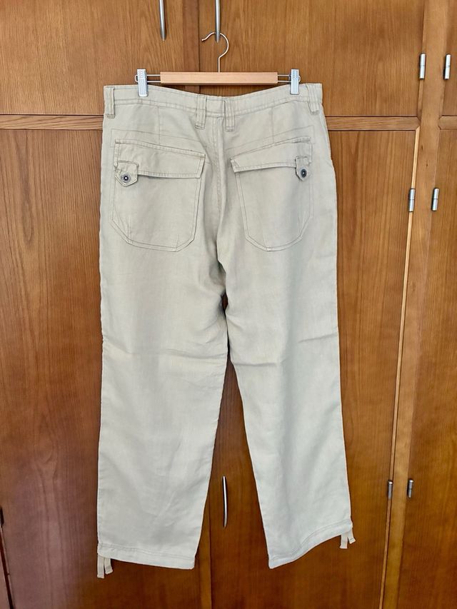 Pantalones algodón fino verano beige - talla 46