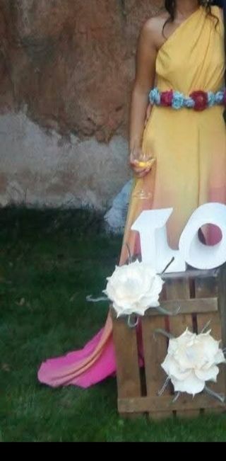 Vestido fiesta-degradado amarillo-rosa. Talla S-M