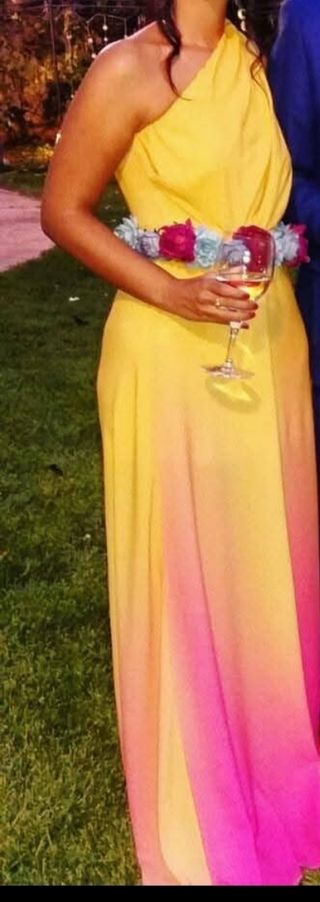 Vestido fiesta-degradado amarillo-rosa. Talla S-M